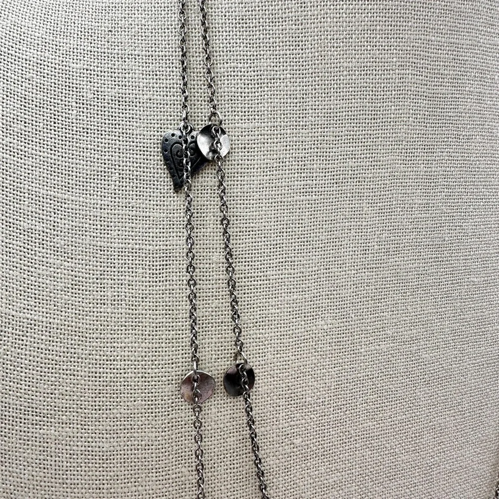 Vintage 90s Multi Strand Layered Necklace Silver Tone Hearts Disk Charms Jewelry